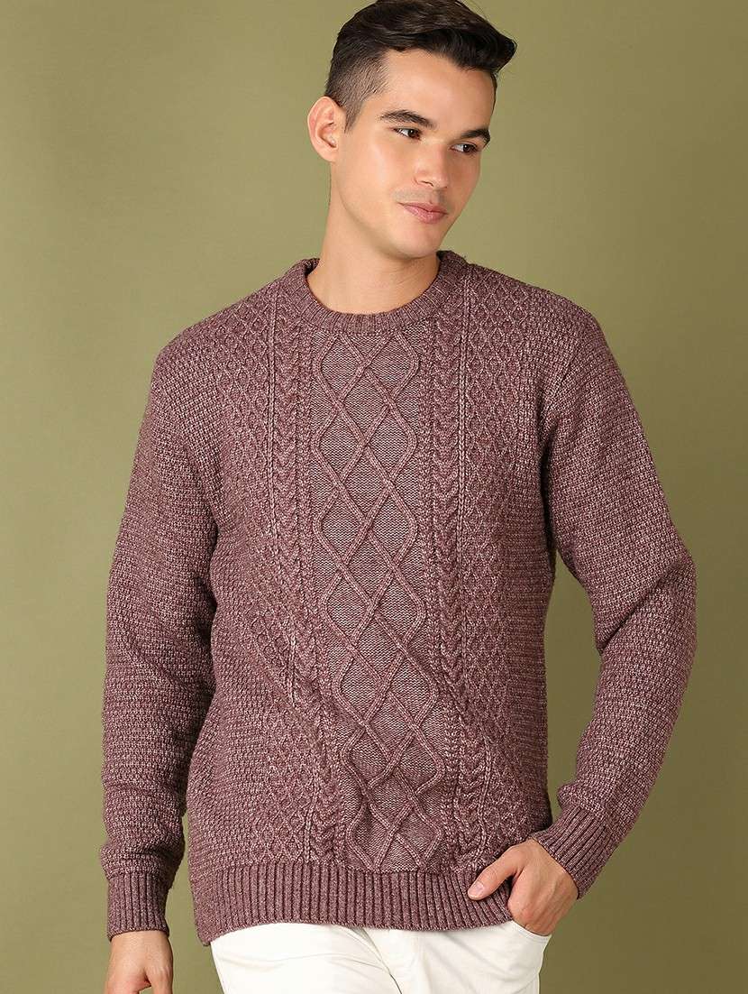 men long sleeves self design pullover - 21601090 -  Standard Image - 1