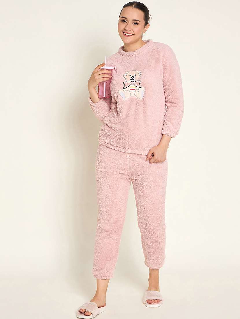 women embroidered top & pyjama nightwear set - 21601317 -  Standard Image - 4