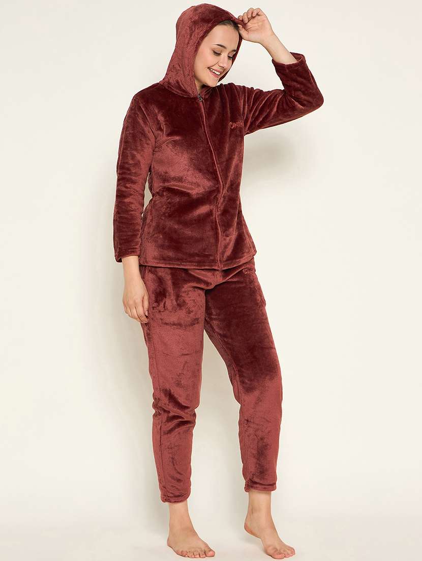 women solid top & pyjama nightwear set - 21601320 -  Standard Image - 1