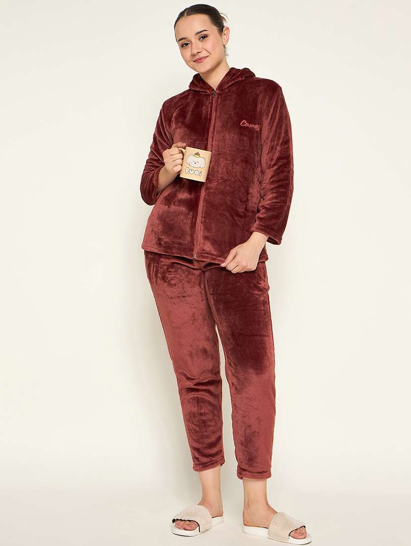 women solid top & pyjama nightwear set - 21601320 -  Standard Image - 4