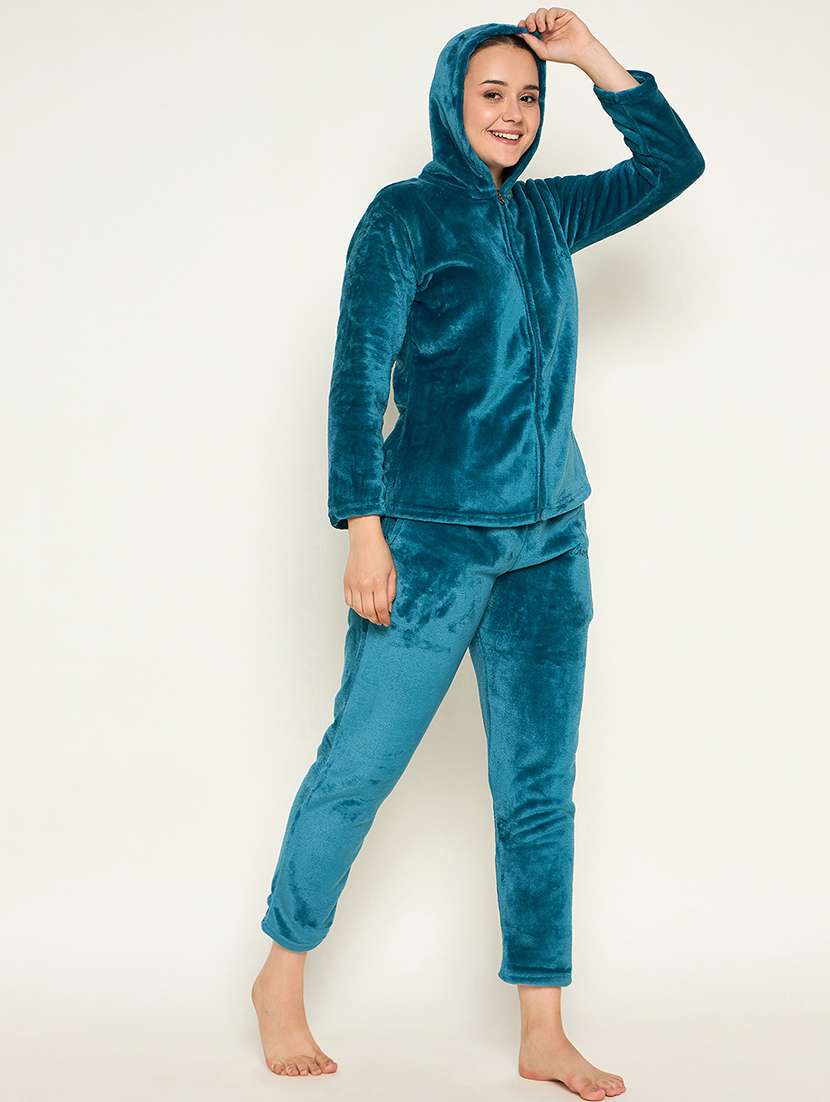 women solid top & pyjama nightwear set - 21601321 -  Standard Image - 1