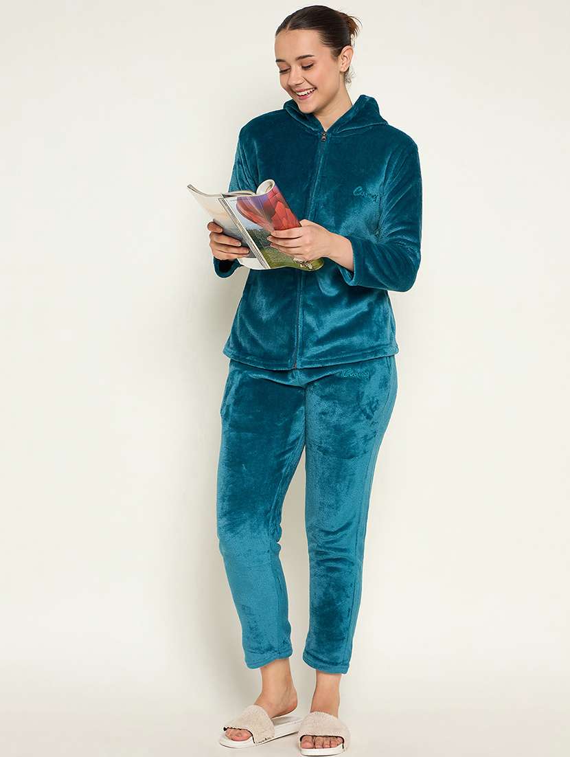 women solid top & pyjama nightwear set - 21601321 -  Standard Image - 4