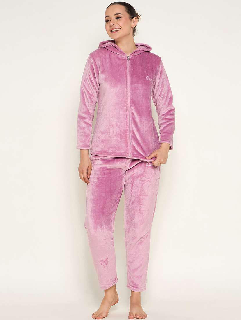 women solid top & pyjama nightwear set