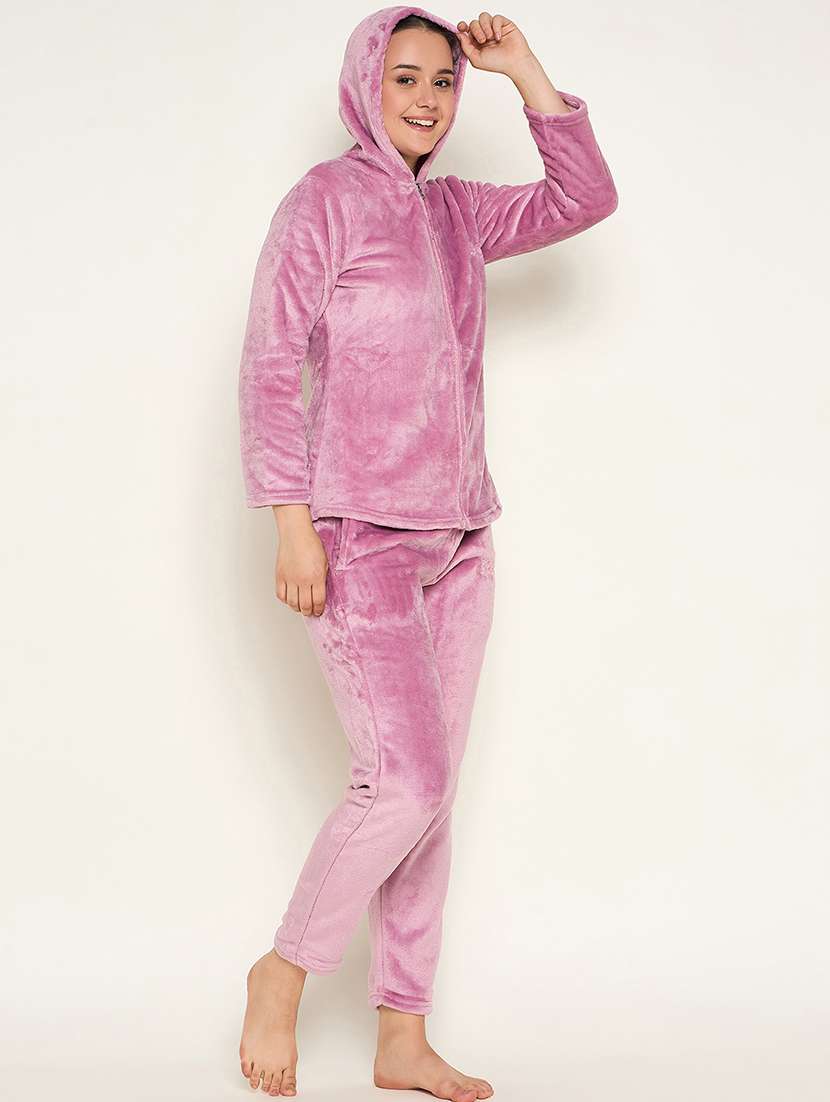 women solid top & pyjama nightwear set - 21601324 -  Standard Image - 1