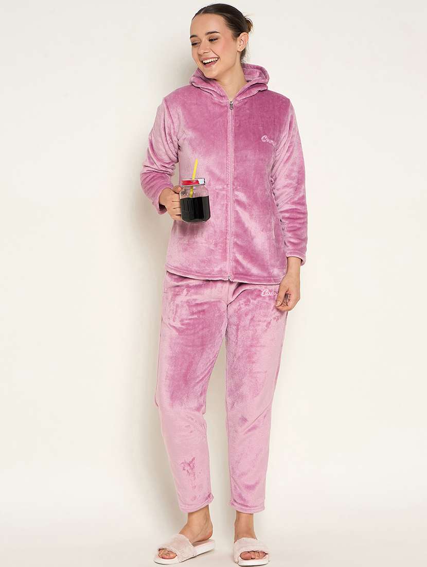 women solid top & pyjama nightwear set - 21601324 -  Standard Image - 4