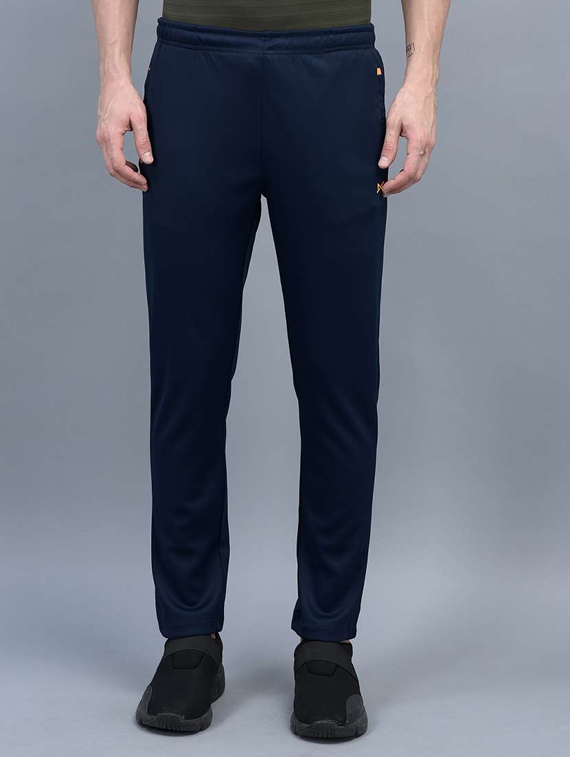 men mid rise solid full length track pant