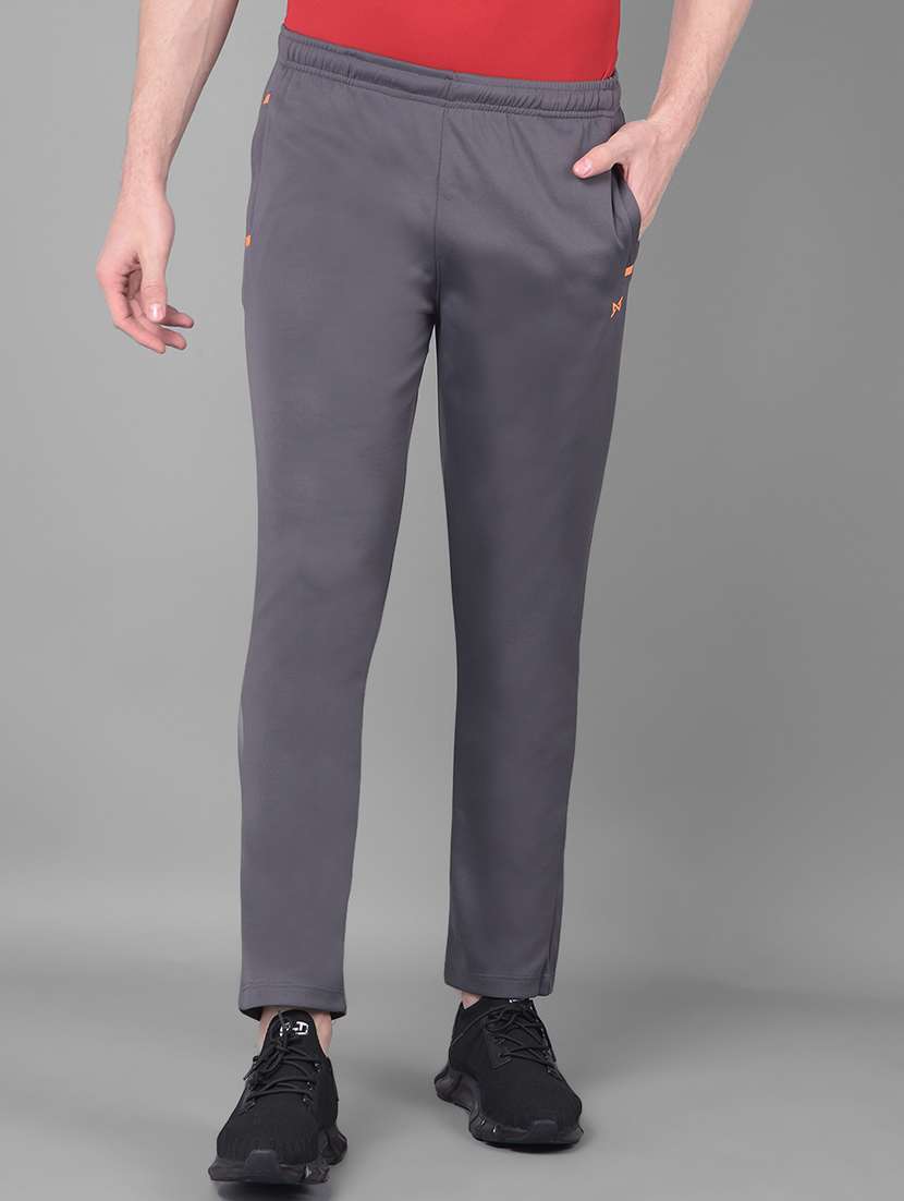 men mid rise solid full length track pant
