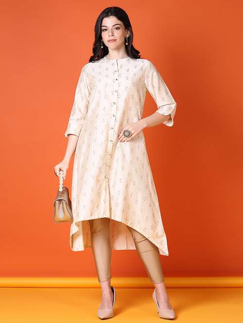 women printed three quarter sleeve high-low kurta - 21606411 - Standard Image - 0