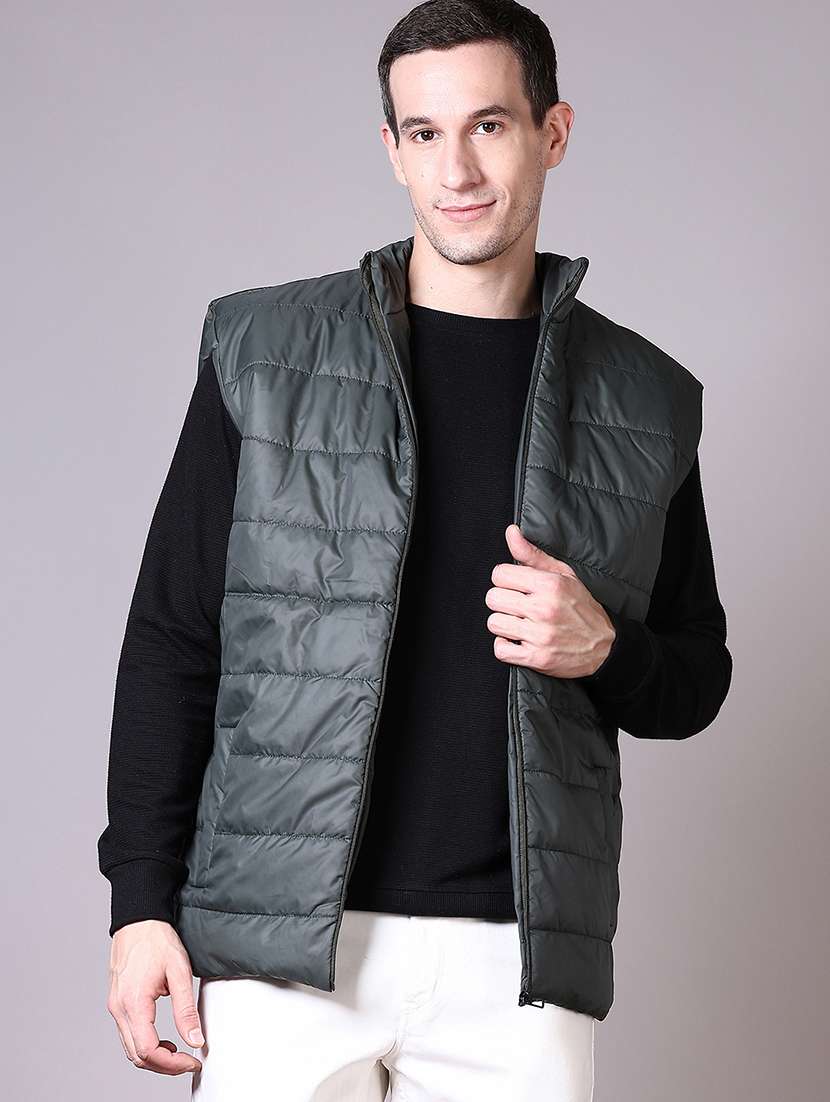 men solid sleeveless quilted jacket - 21606419 -  Standard Image - 1