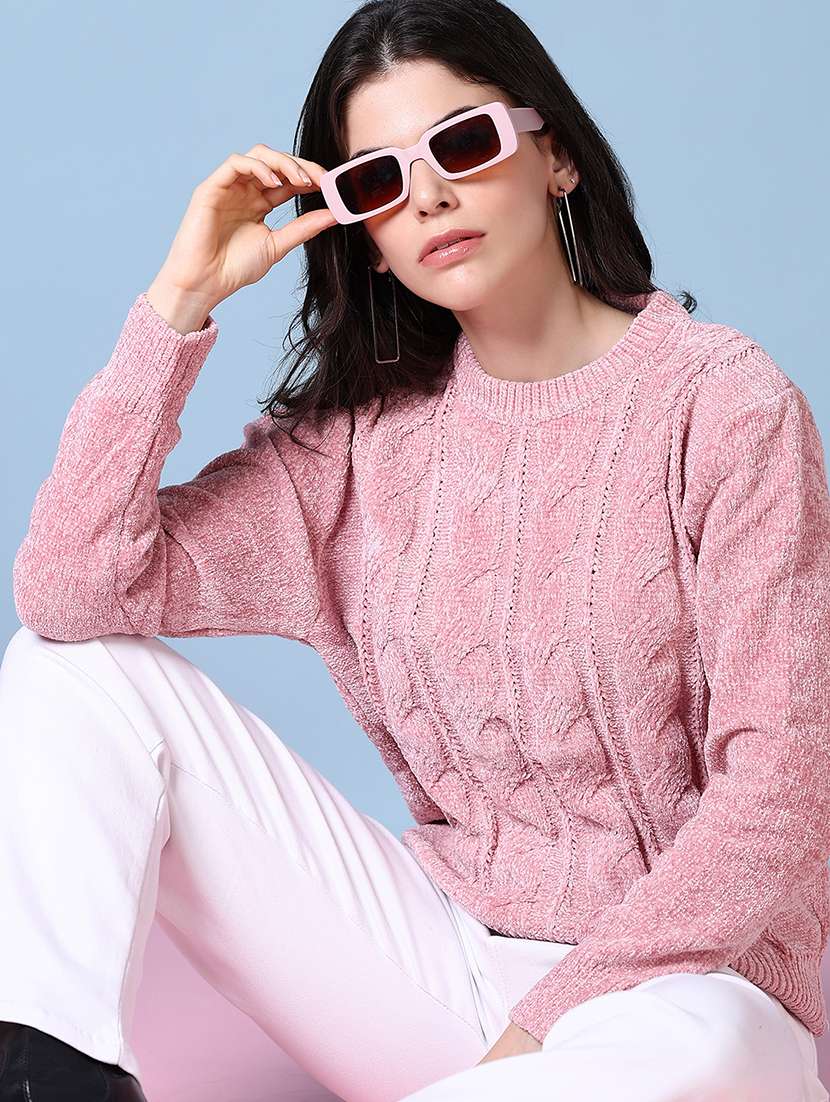 women long sleeves self design pullover - 21606546 -  Standard Image - 1