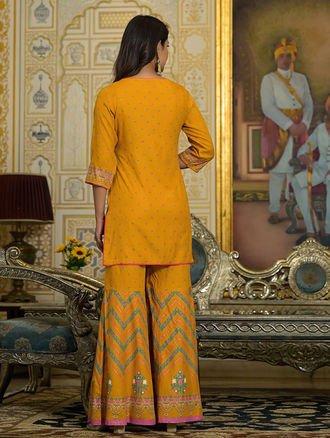 women printed three quarter sleeves suit set - 21606678 - Standard Image - 4