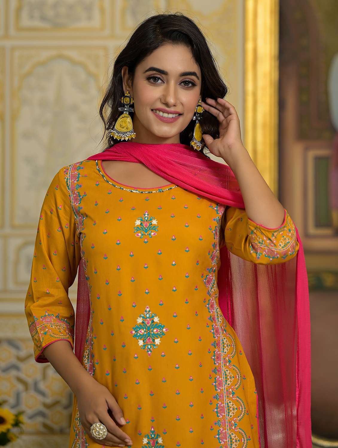 women printed three quarter sleeves suit set - 21606678 - Standard Image - 6