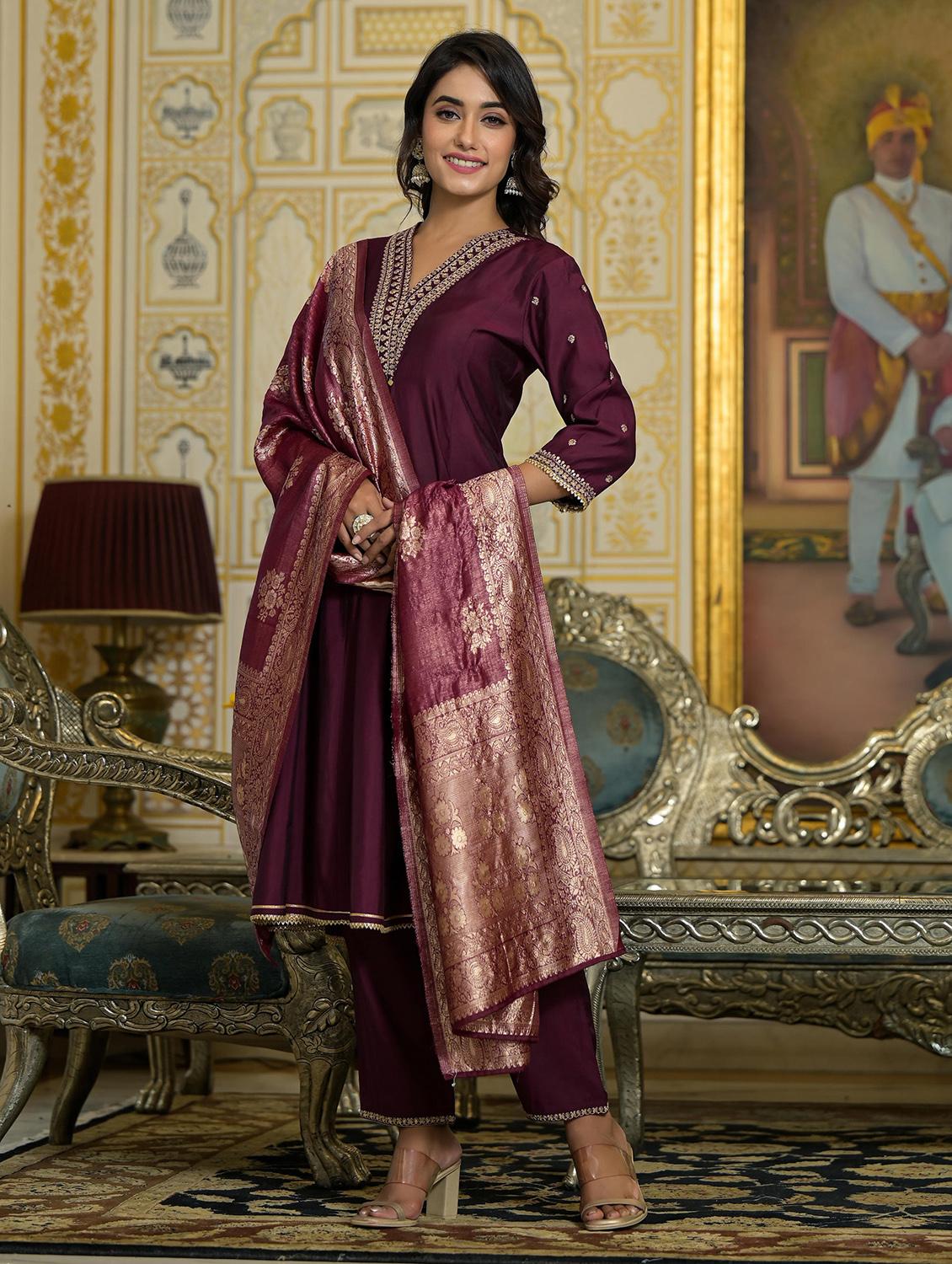 women three quarter sleeve kurta pant with dupatta set - 21606696 - Standard Image - 1