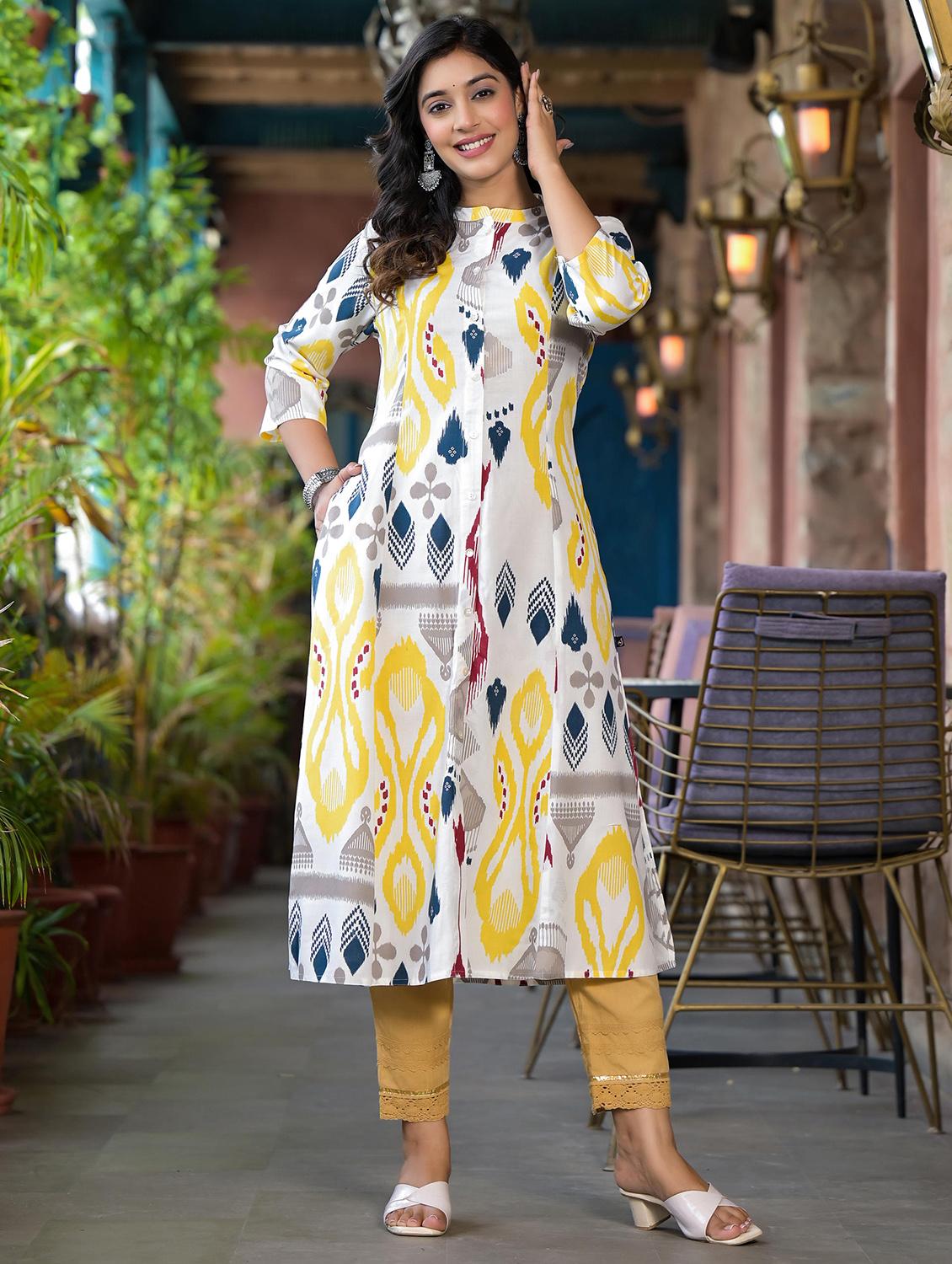 women printed three quarter sleeves a-line kurta - 21606785 - Standard Image - 4