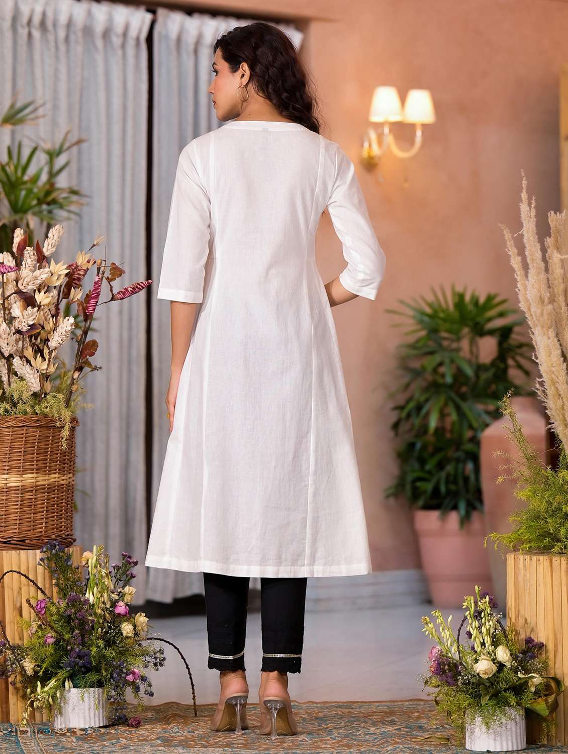 women printed three quarter sleeves a-line kurta - 21606786 -  Standard Image - 4