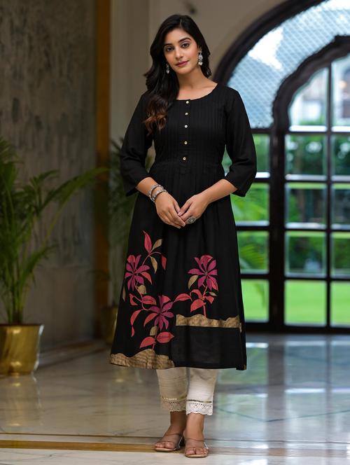 women printed three quarter sleeves a-line kurta - 21606792 -  Standard Image - 0