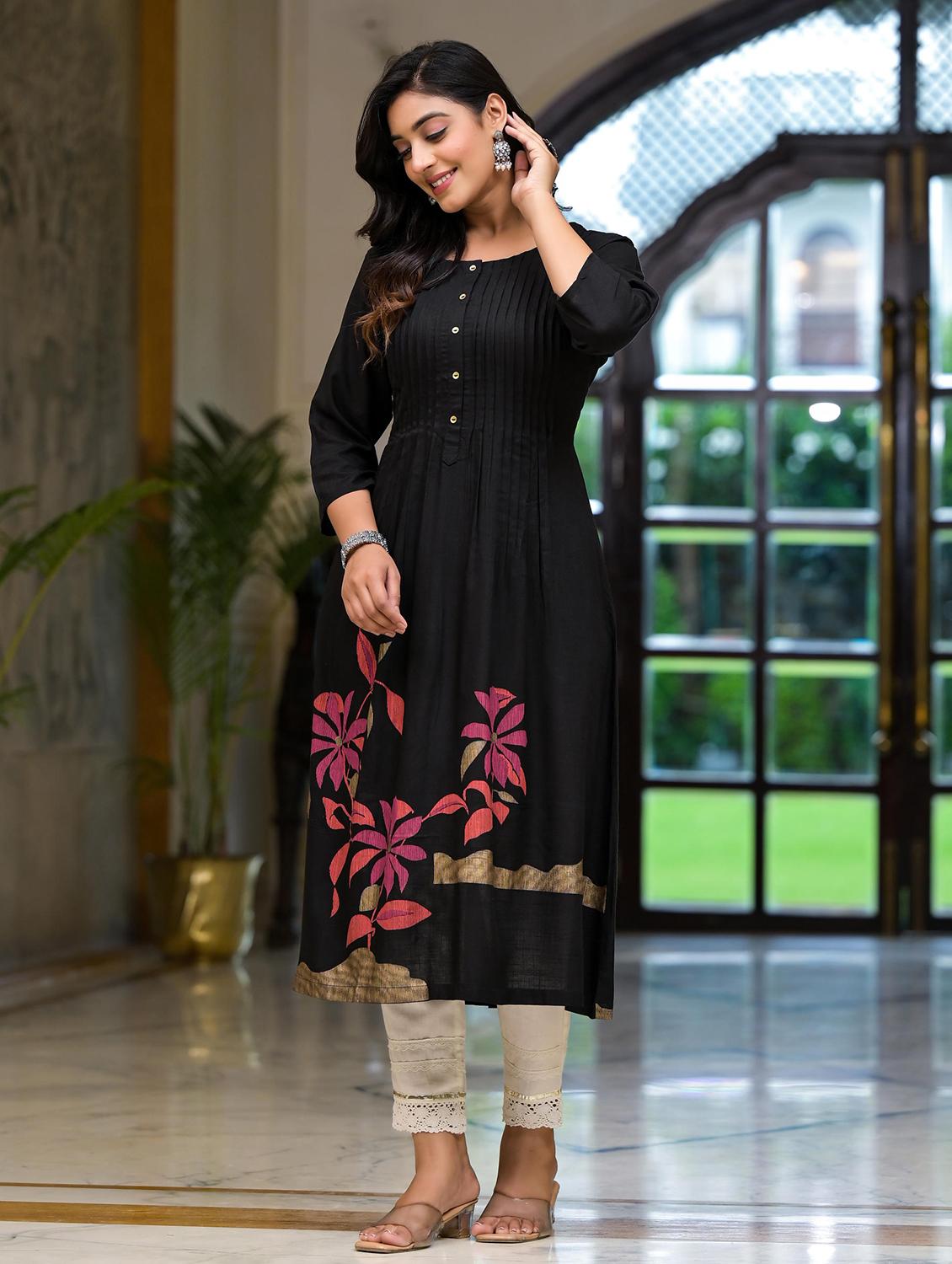 women printed three quarter sleeves a-line kurta - 21606792 - Standard Image - 1