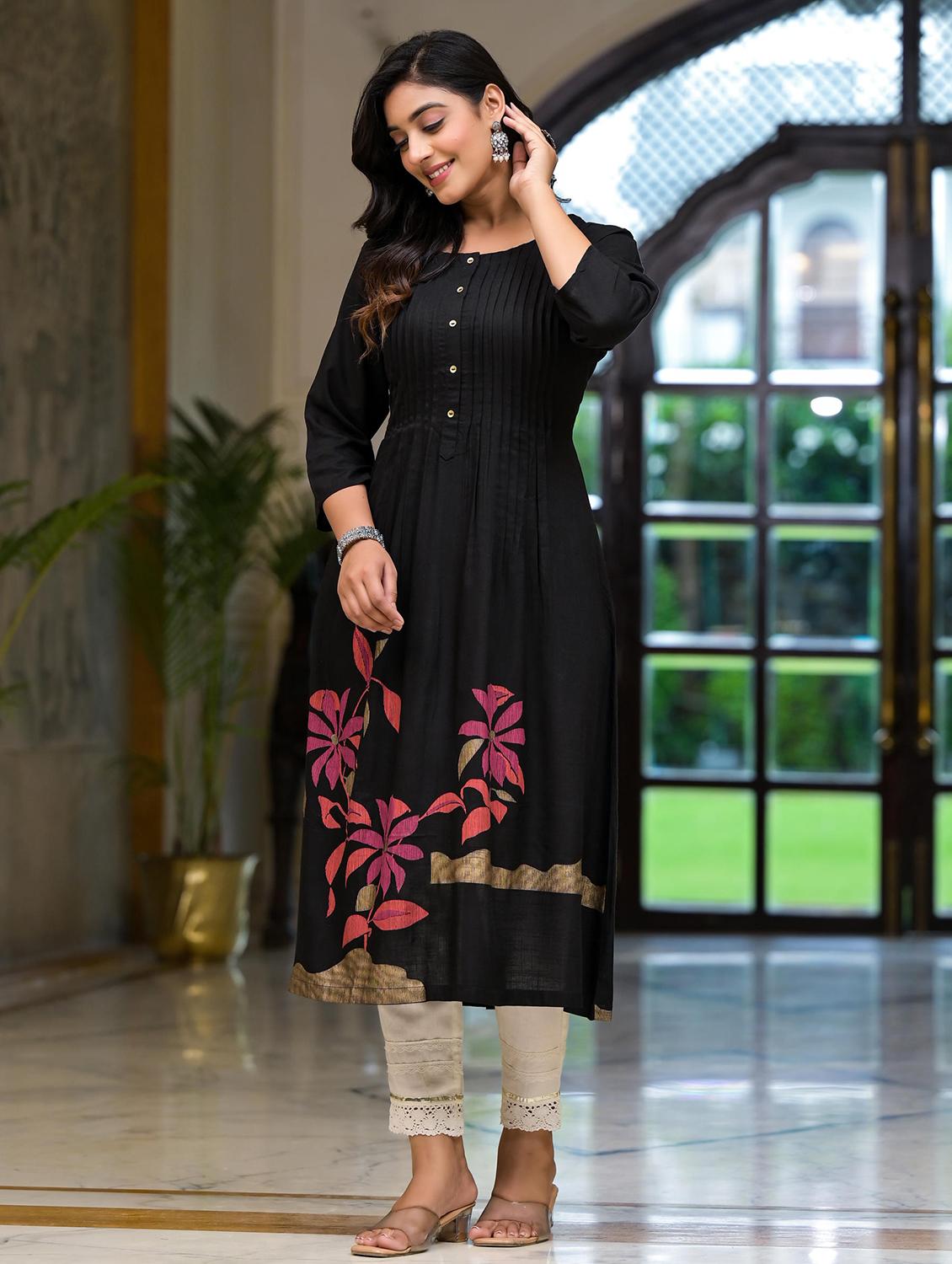 women printed three quarter sleeves a-line kurta - 21606792 - Standard Image - 4