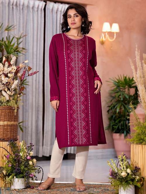 women printed long sleeves straight kurta - 21606794 -  Standard Image - 0