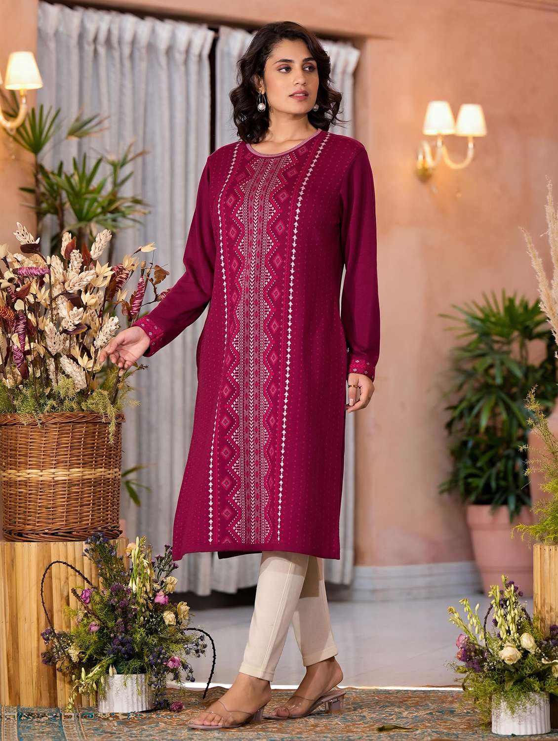 women printed long sleeves straight kurta - 21606794 - Standard Image - 1