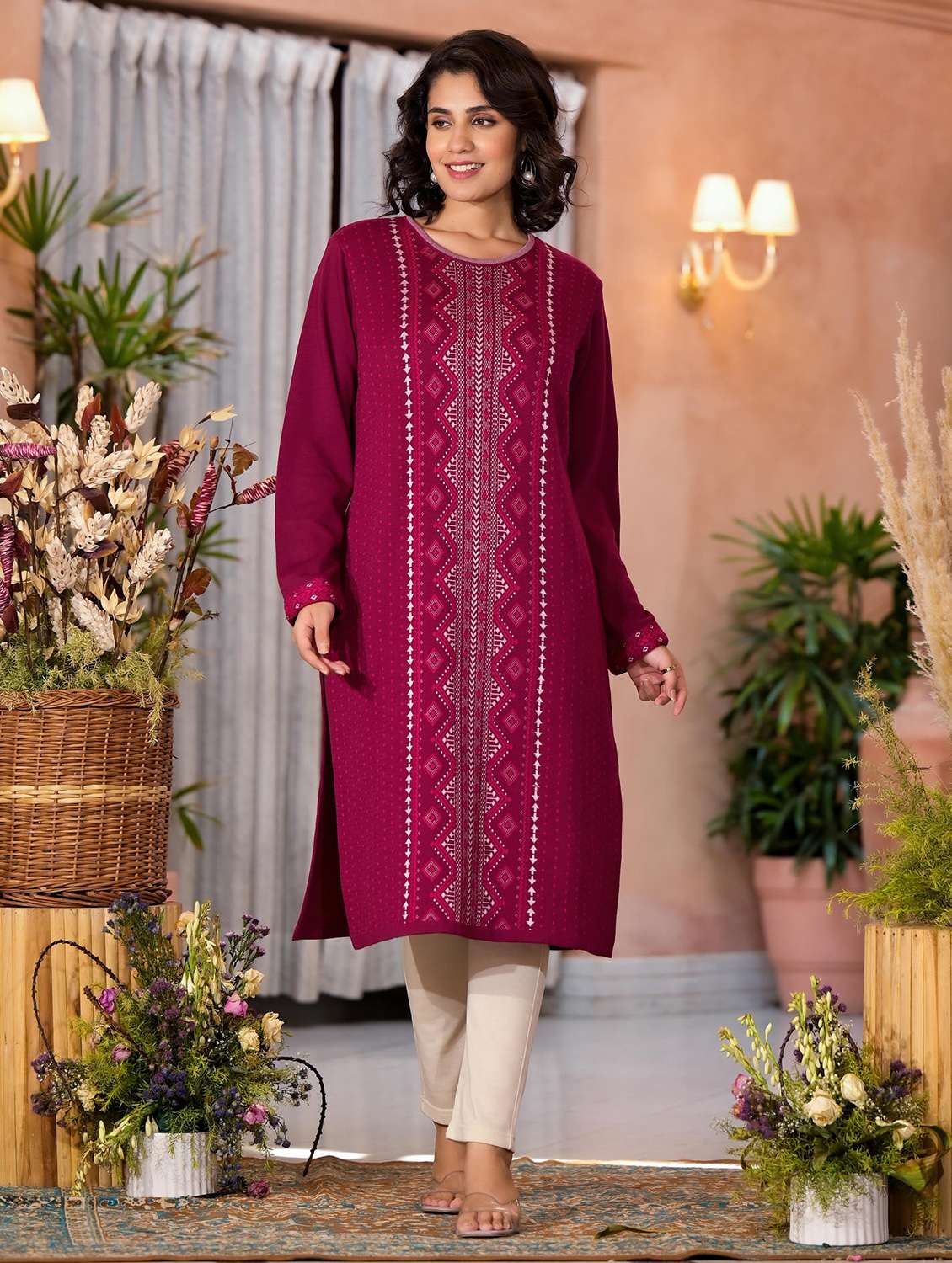 women printed long sleeves straight kurta - 21606794 - Standard Image - 4