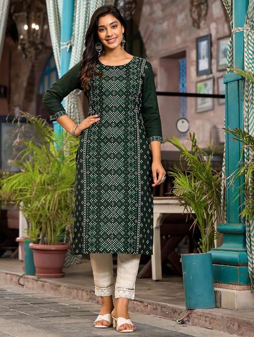 women printed three quarter sleeves straight kurta - 21606806 - Standard Image - 0