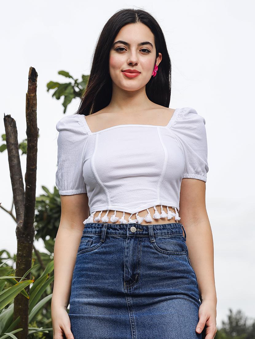 women white solid crop top - 21606820 - Zoom Image - 0