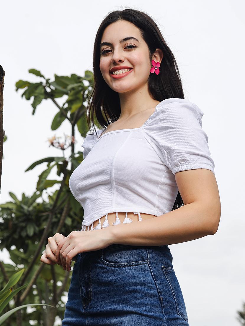 women white solid crop top - 21606820 - Standard Image - 1