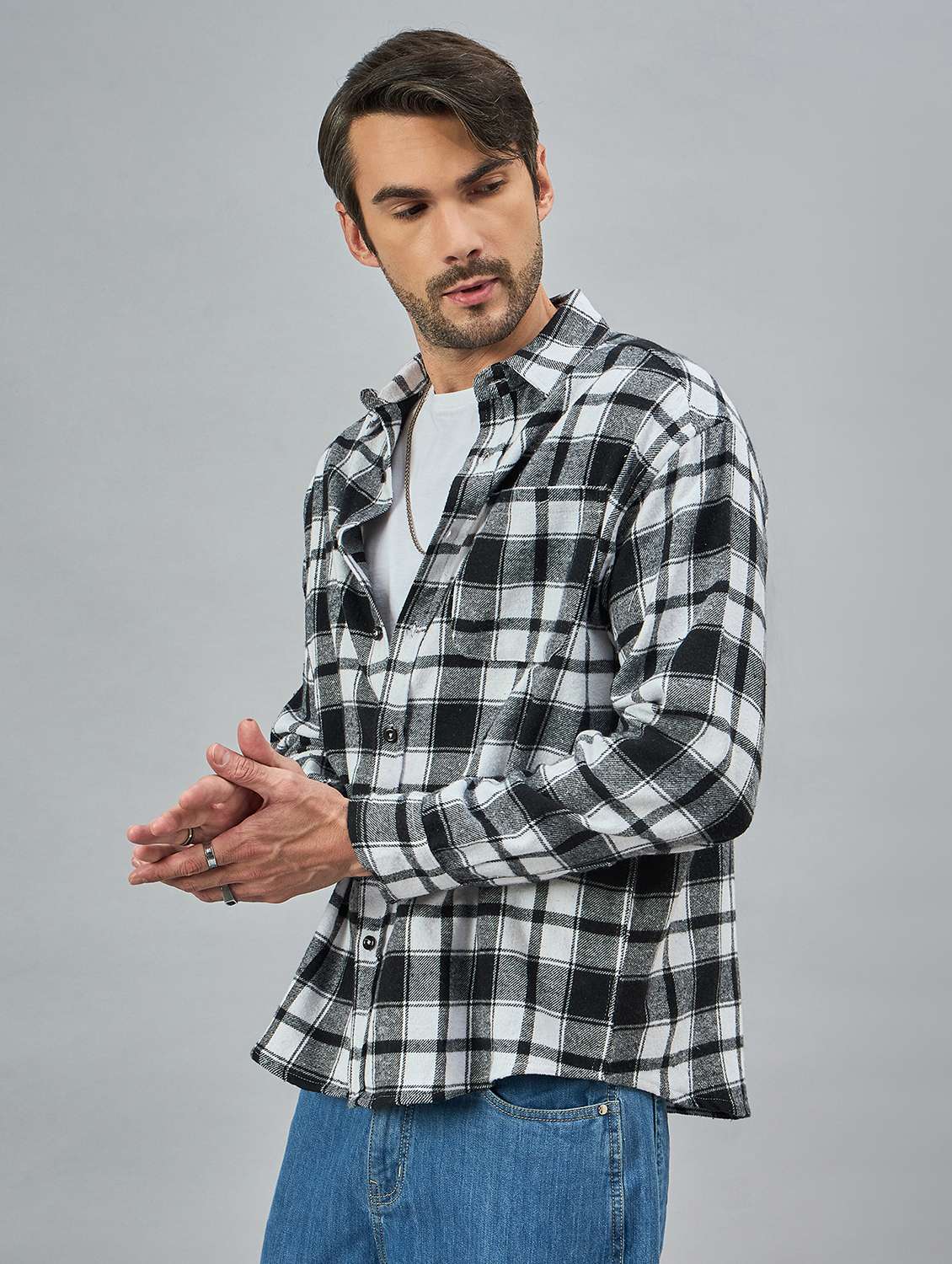 men checkered long sleeves ocersized casual shirt - 21606826 - Standard Image - 1