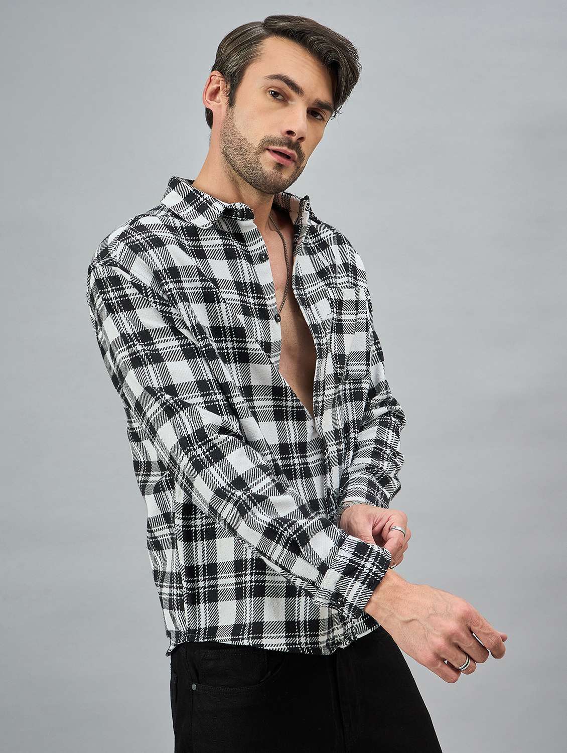 men checkered long sleeves ocersized casual shirt - 21606827 -  Standard Image - 1