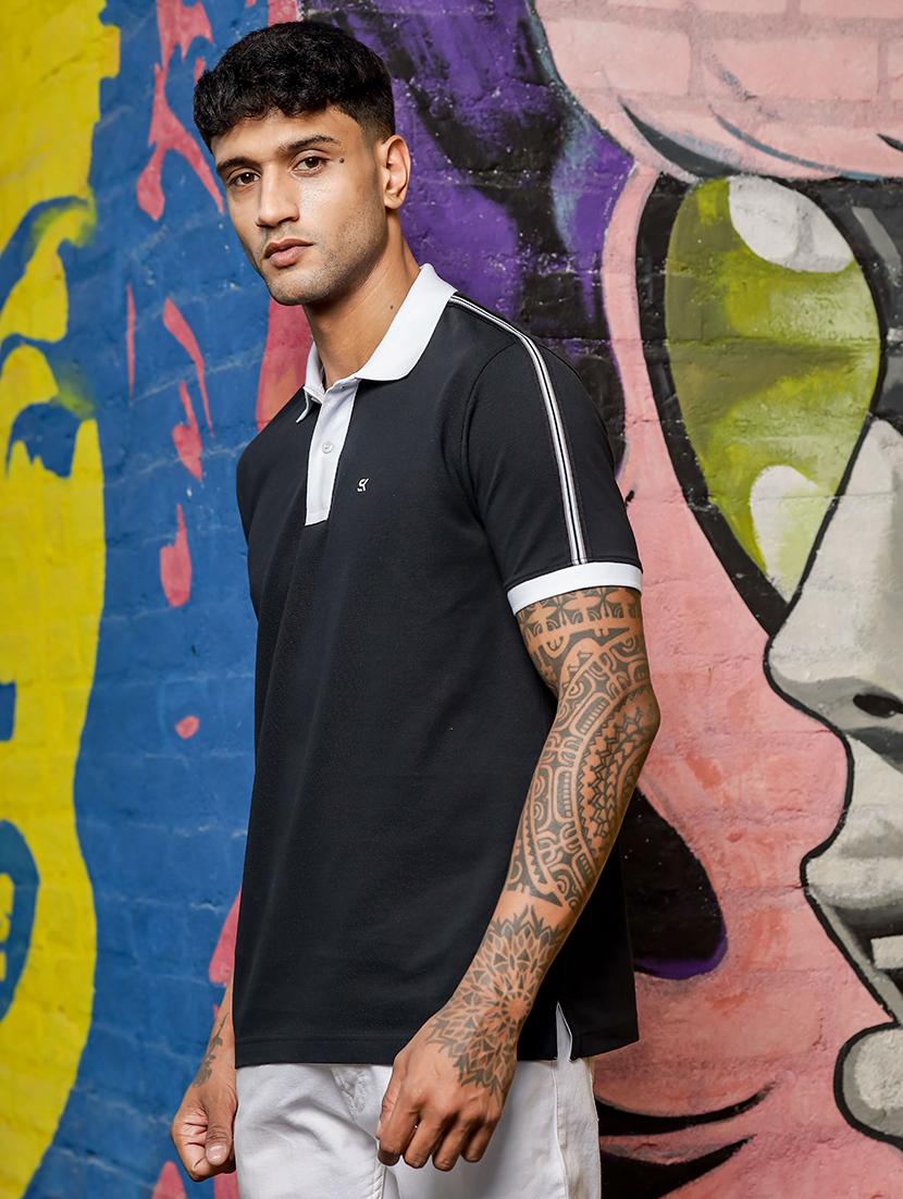 men solid taped polo neck t-shirt - 21606833 -  Standard Image - 1