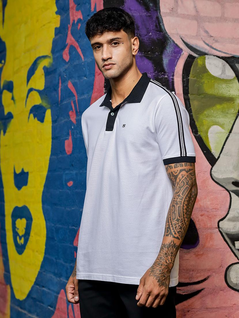 men solid taped polo neck t-shirt - 21606834 - Standard Image - 1
