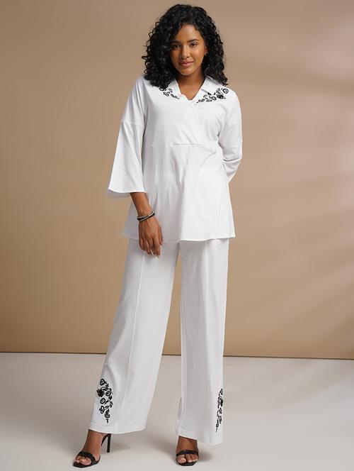 women embroidered three quarter sleeves top & palazzo co-ord set - 21606838 - Standard Image - 0