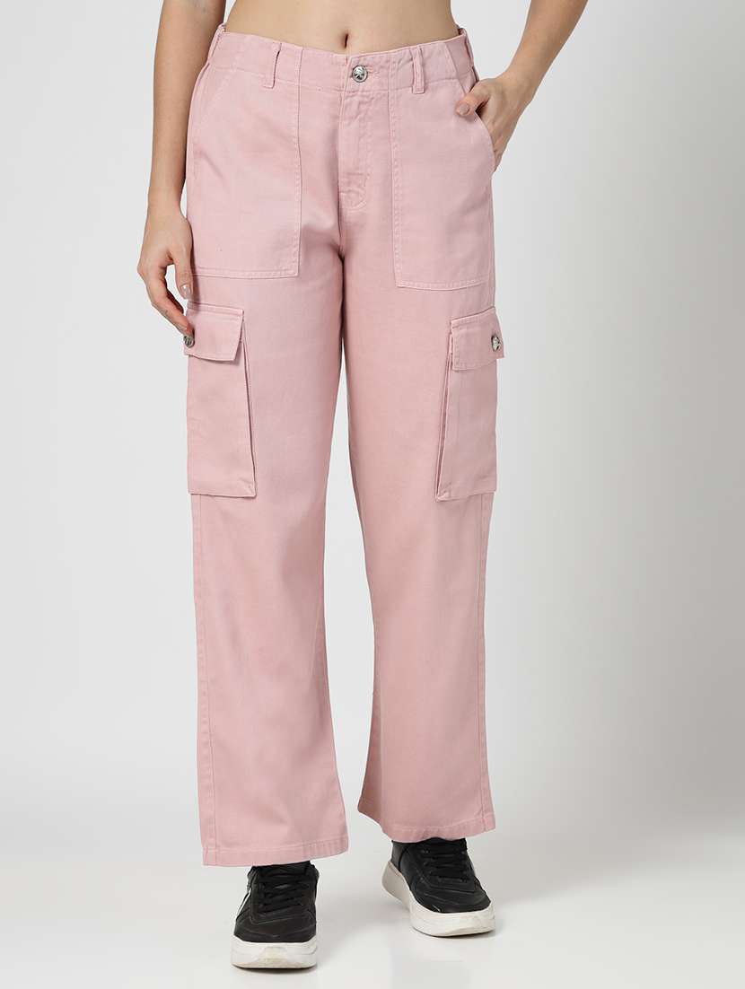 women pink solid cargo