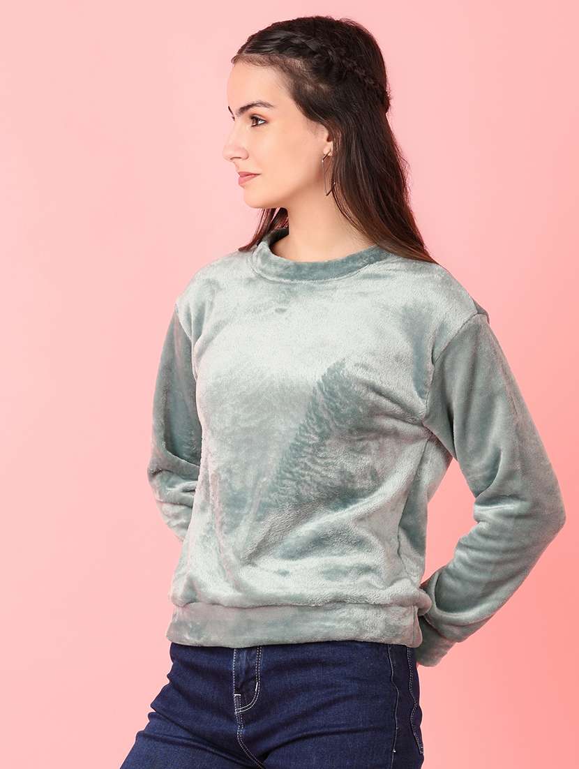 women solid long sleeve sweatshirt - 21606992 -  Standard Image - 1