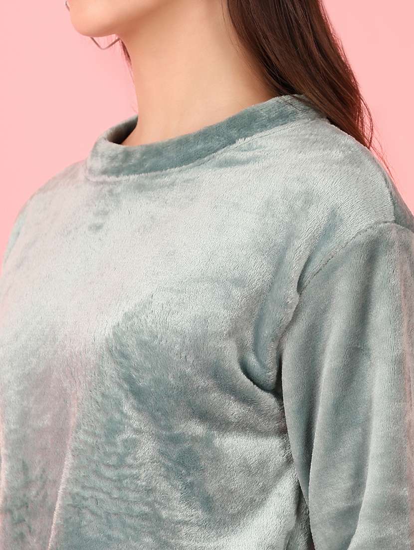 women solid long sleeve sweatshirt - 21606992 -  Standard Image - 4