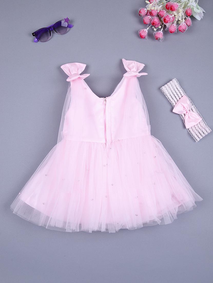 girls v-neck flare net frock - 21607028 - Standard Image - 1