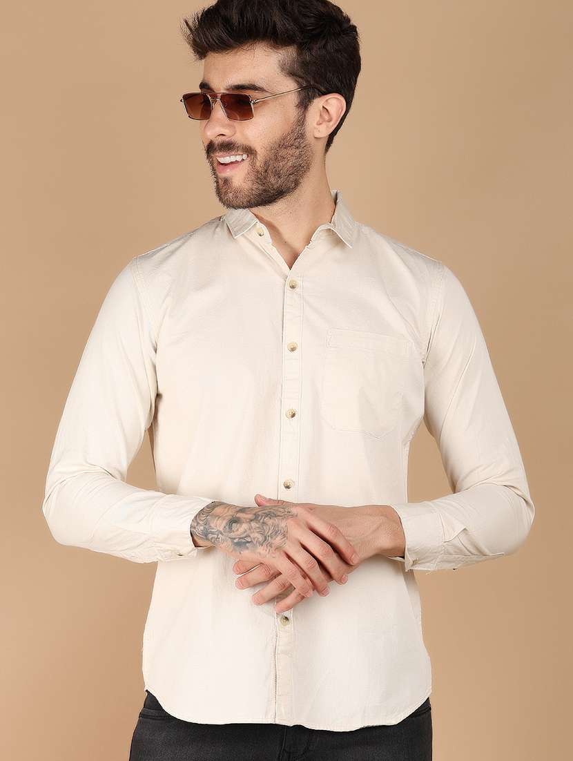 men solid long sleeve collared shirt
