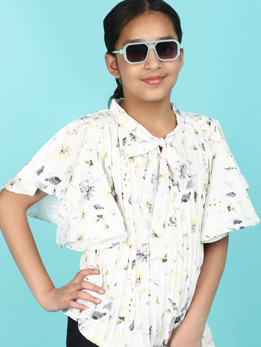 girls printed tie up neck top - 21607406 - Standard Image - 1