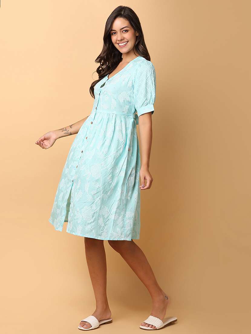 women printed v neck empire line ethnic dress - 21607443 -  Standard Image - 1