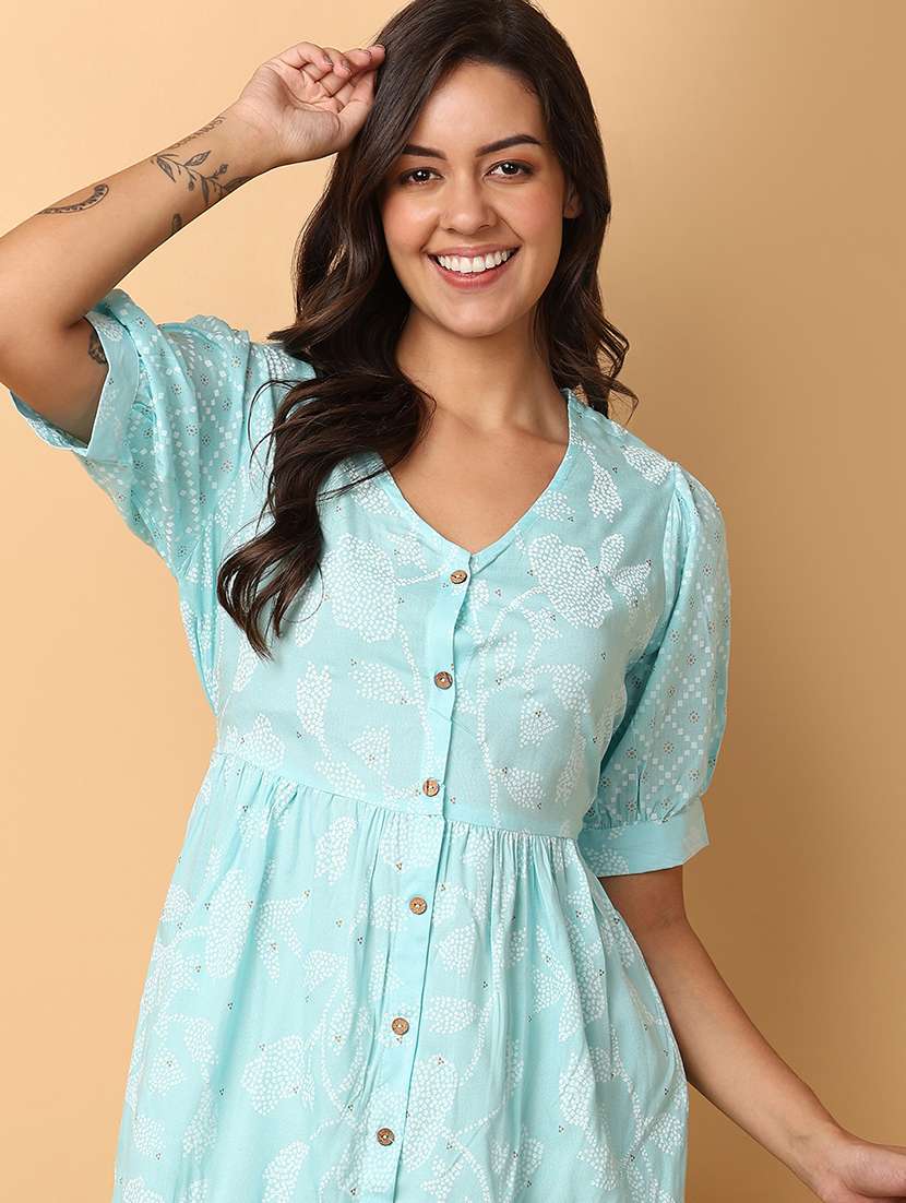 women printed v neck empire line ethnic dress - 21607443 -  Standard Image - 4