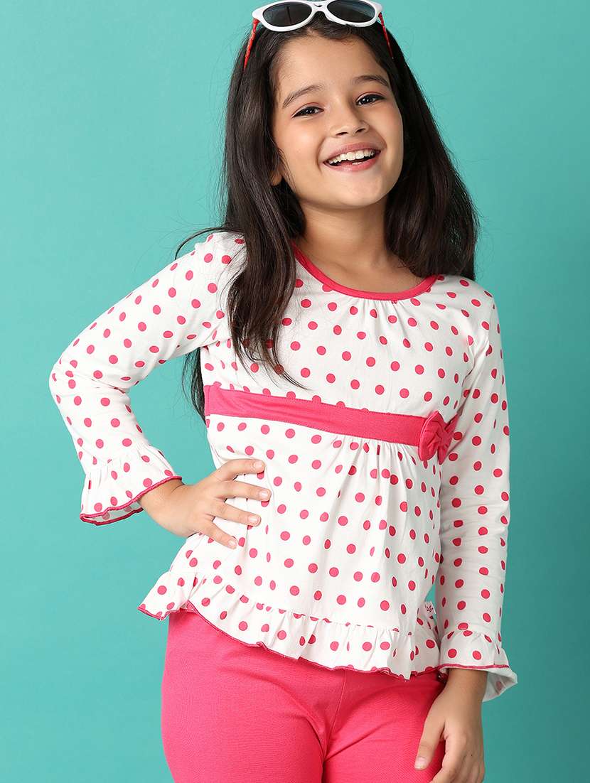 girs polks dots printed top & bottom capri sets - 21607510 -  Standard Image - 1