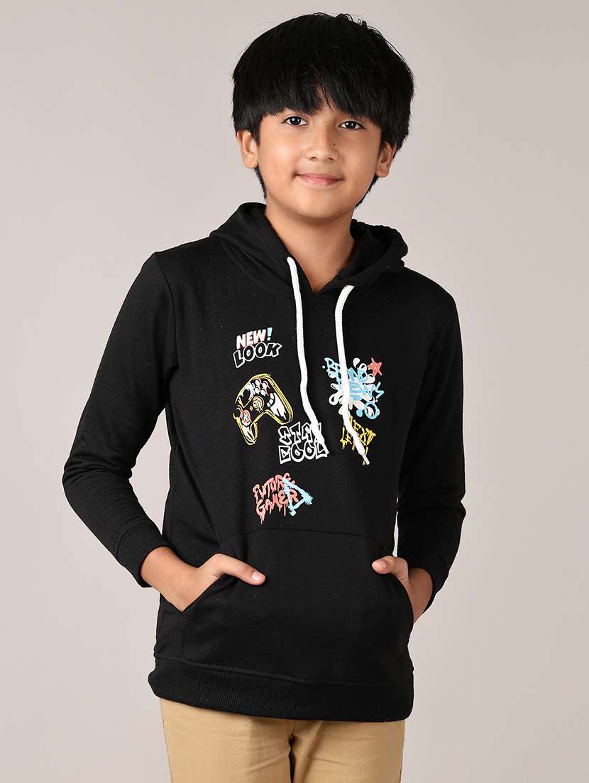 boys front print long sleeve hooded sweatshirt - 21607594 -  Standard Image - 1