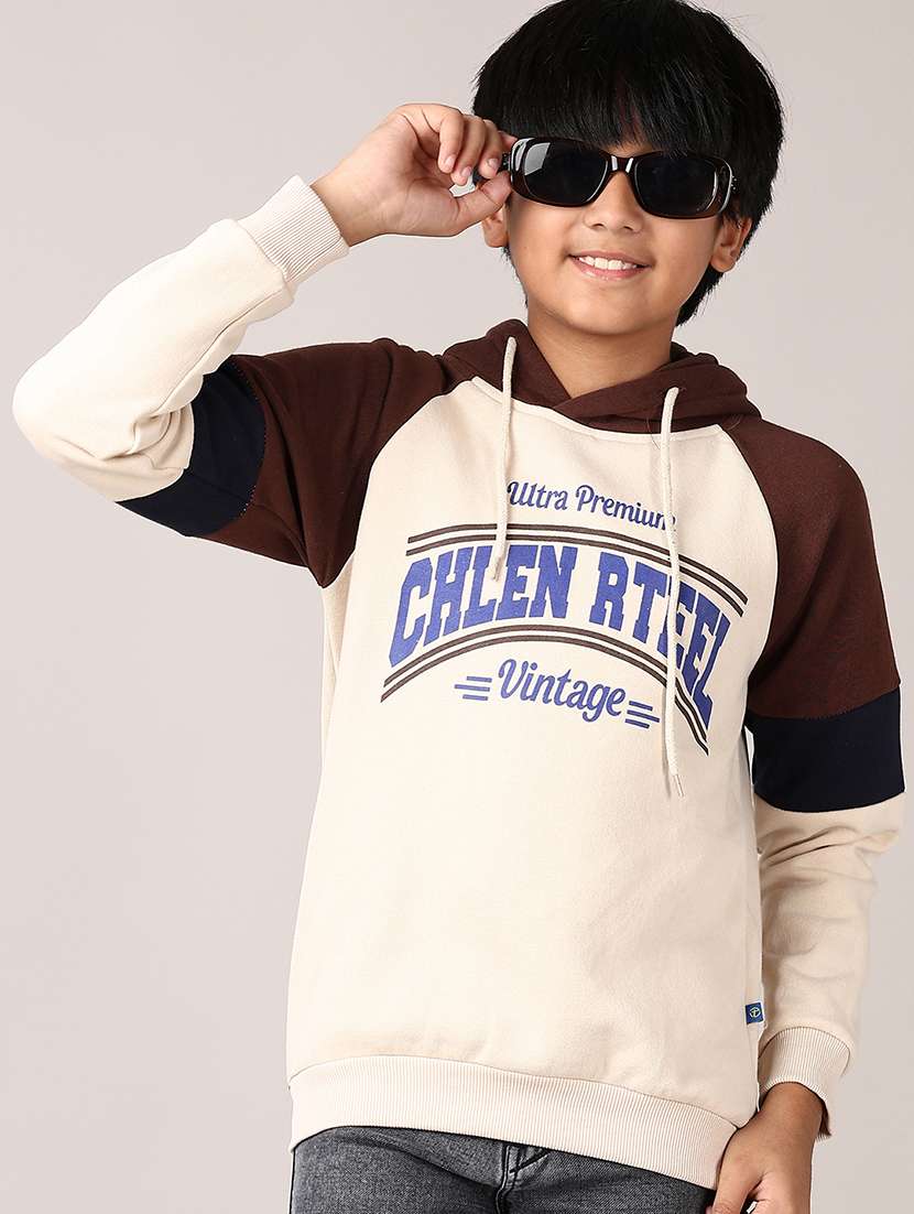 boys color block long sleeve hooded sweatshirt