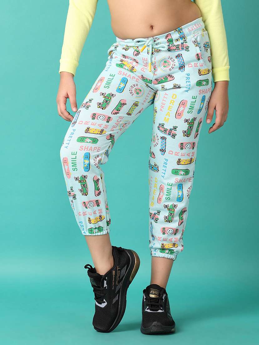 girls light blue printed joggers - 21607658 -  Standard Image - 1