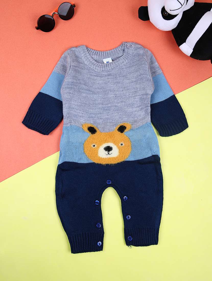 kids unisex blue self design rompers