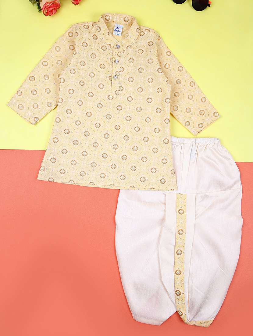 boys mandarin neck printed dhoti kurta set 