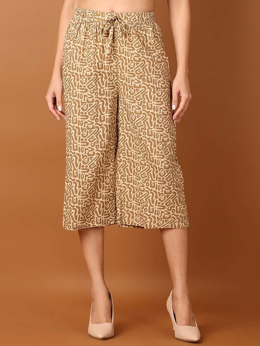 women printed high rise calf length palazzo