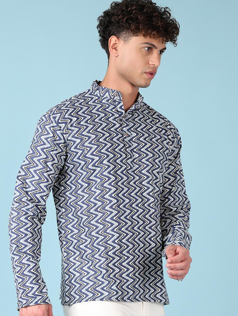 men mandarin neck printed short kurta - 21607693 -  Standard Image - 1