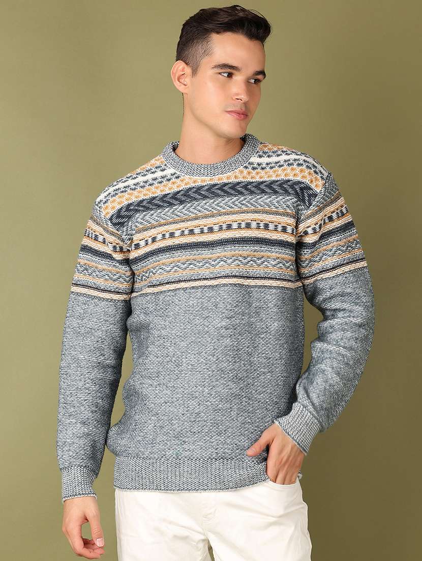 men self design long sleeve regular fit pullover - 21607731 - Standard Image - 1